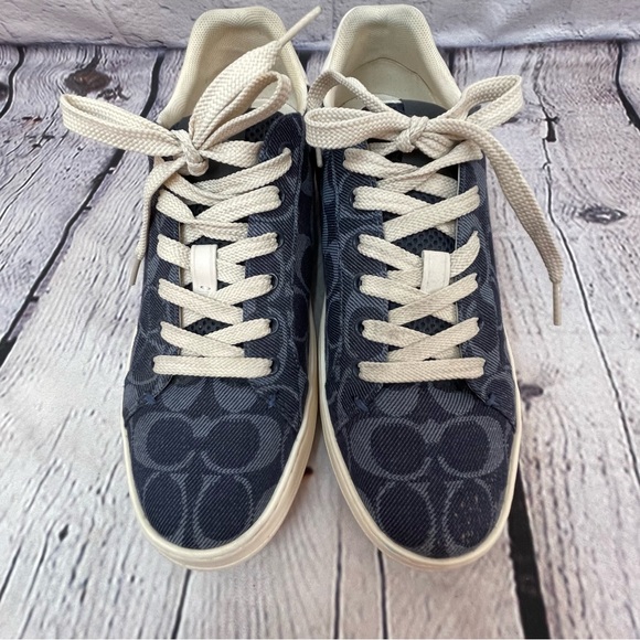 Coach Denim Signature Jacquard Lowtop Sneakers Navy Blue size 9 - Picture 4 of 11
